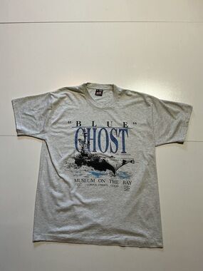 Vintage Blue Ghost USS Lexington Museum On The Bay Single Stitch 50/50 T-Shirt